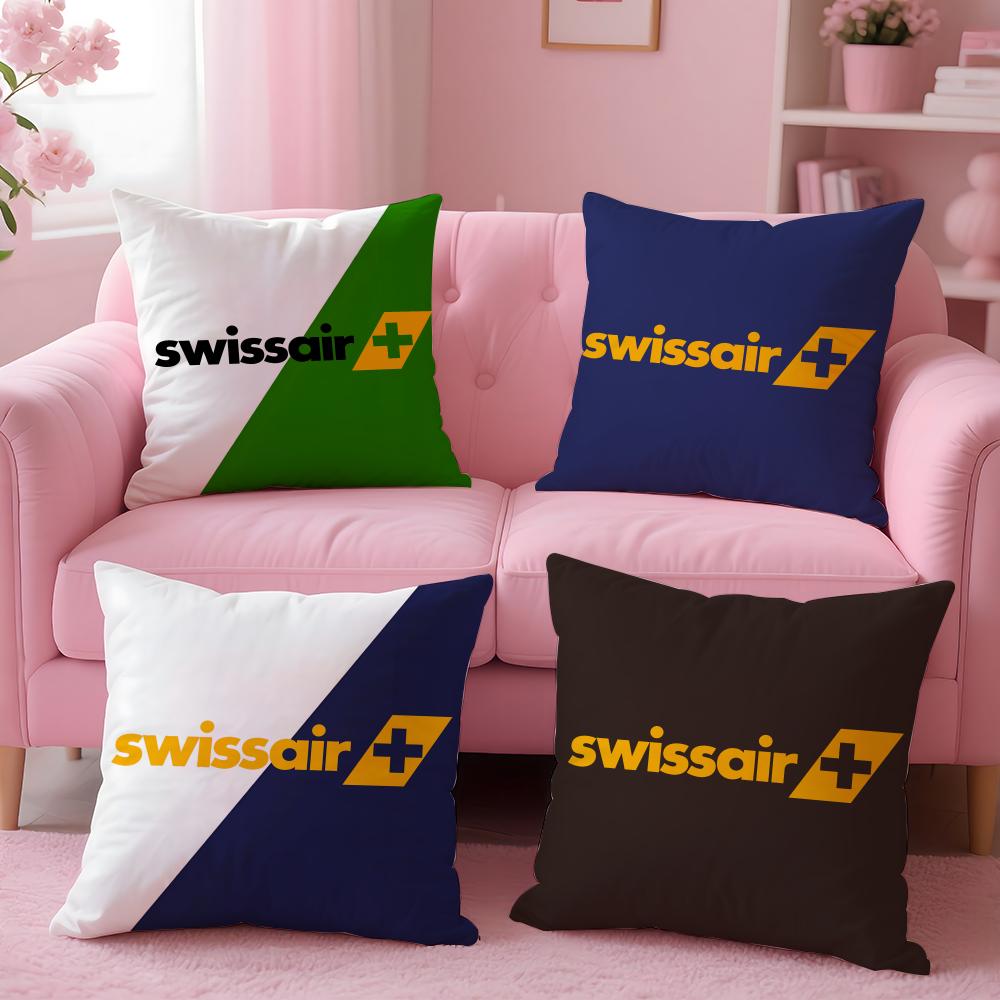 Classic Swiss AirlineBrand SSwissair Cushion Cover Pillow Case Soft Skin Friendly Fabric Concealed Zipper
