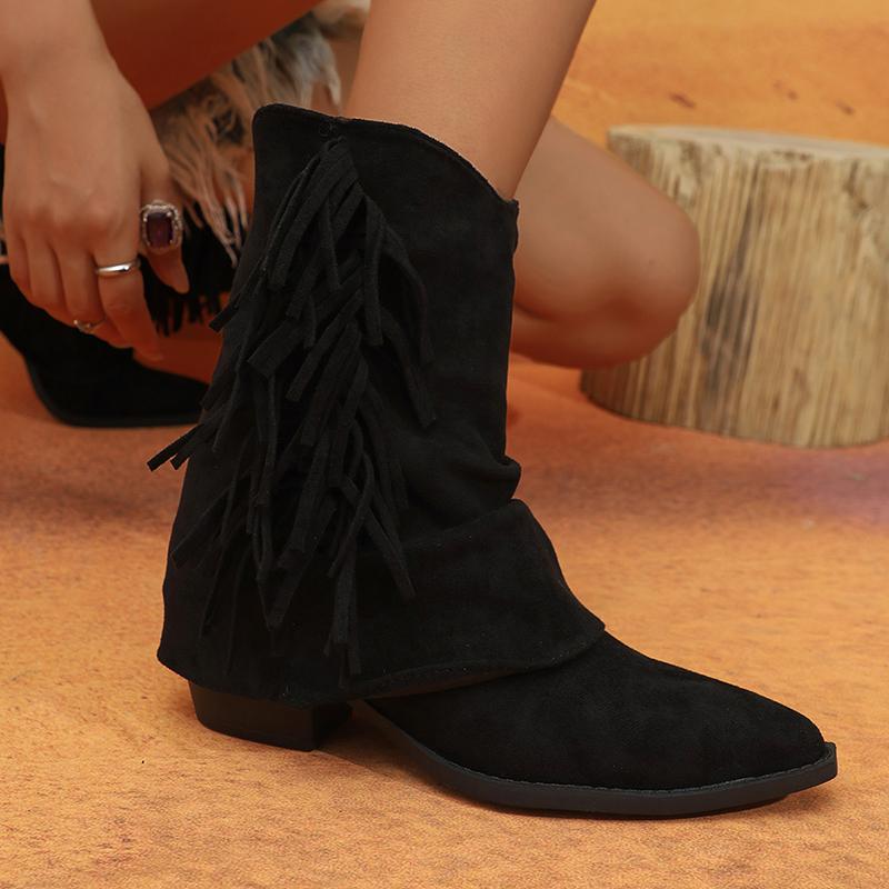 Осень-зима женские ковбойские сапоги в стиле вестерн с кисточками на квадратном каблуке женские винтажные короткие ботильоны