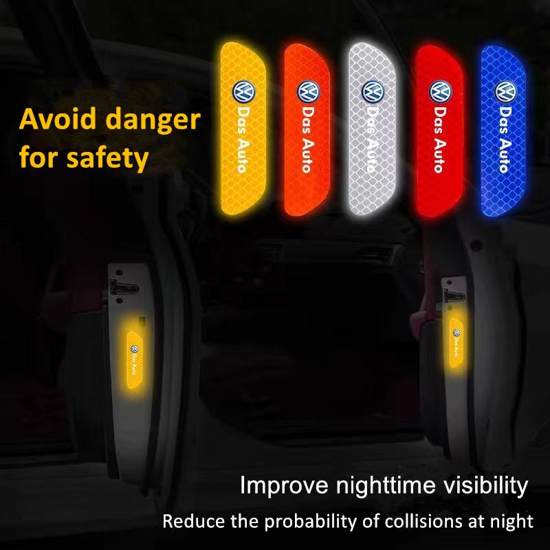 For VW 4PCS Car Door Safety Warning Reflective Mark Sticker For VW Volkswagen Golf Polo Passat Touran Interior Mouldings KLSJ-D452 ET1