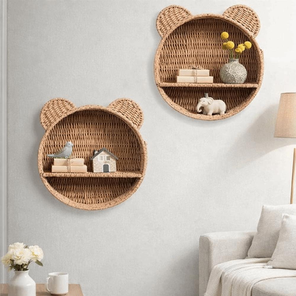 Cute Bear Ear Wall Mounting Shelf 2 Tier Plant Display Storage Rack Kitchen
