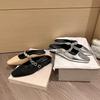 [Cowhide Version of the Same Style] Dinner Drag~ Small Square Head Rhinestone Flat Bottom Mary Jane Bag Head Cool Slippers Women's Muller Shoes