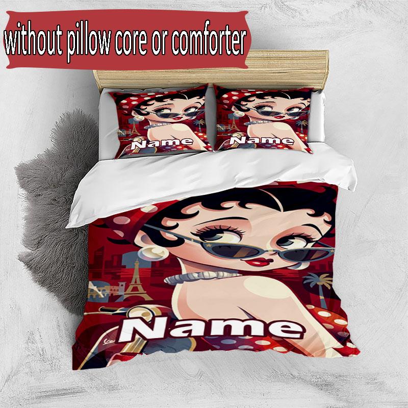 3pcs Duvet Cover Set (1*Duvet Cover + 2*Pillowcase, Without Core), Custom Name Betty Boop Pattern Bedding Set, Home Bedroom Decor Gift