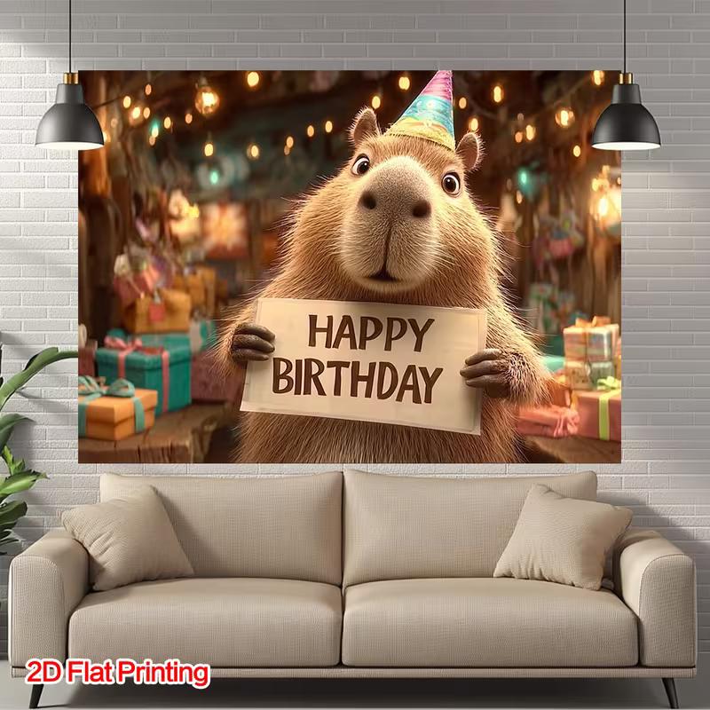 2D Flat Printing Capybara Happy Birthday Banner for Kids' Party Decoration