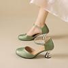 Мода 2024 года, лето, новые туфли с круглым носком, однотонные, светло-розовые, с плоским ремешком на пуговицах, сексуальные, большие сандалии, женские удобные одинарные туфли