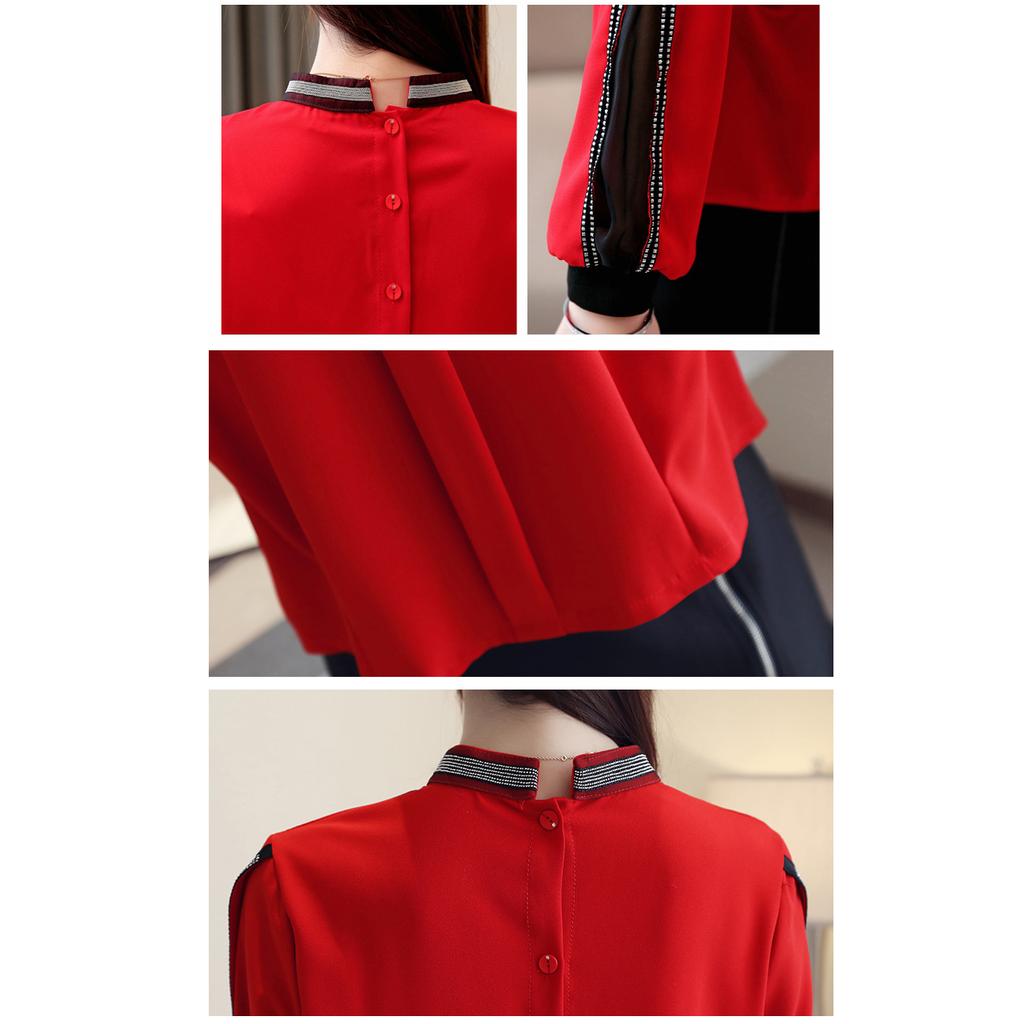 Шифоновые рубашки Осень-Весна Сексуальные открытые прозрачные сетчатые рубашки Харадзюку Элегантный воротник-стойка с бисером и длинными рукавами Женские топы blusas