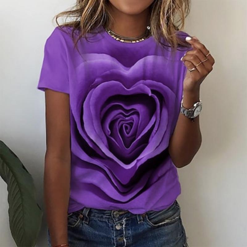 Женская футболка Valentine Rose с принтом розового цвета, стандартные топы с коротким рукавом и круглым вырезом, стандартный крой, праздничный уикенд, розовый