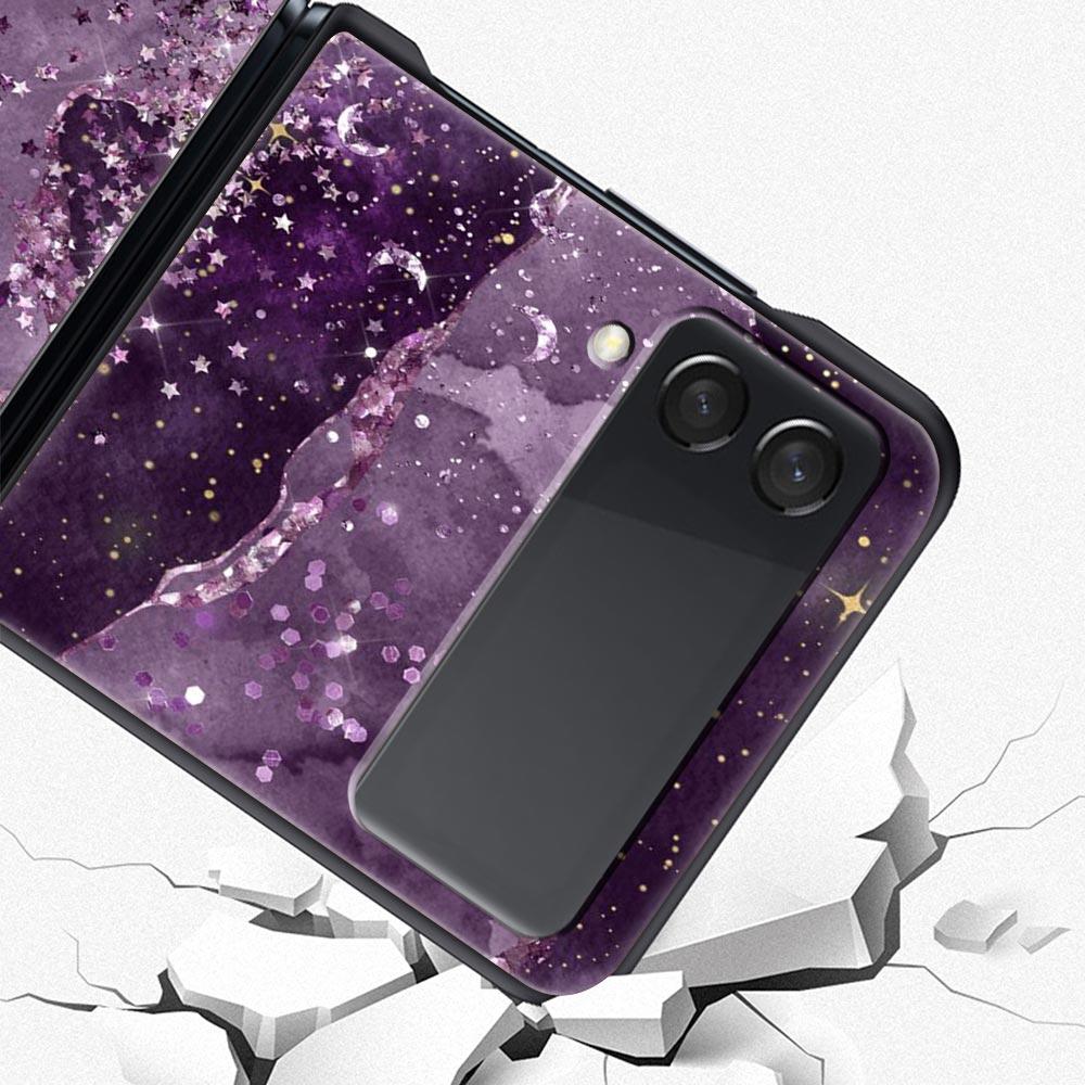 Чехол для телефона Rainbow Glitter Agate Marble Art для Samsung Galaxy Z Flip 3 4 5, черный, складной, жесткий, защитный чехол для ПК