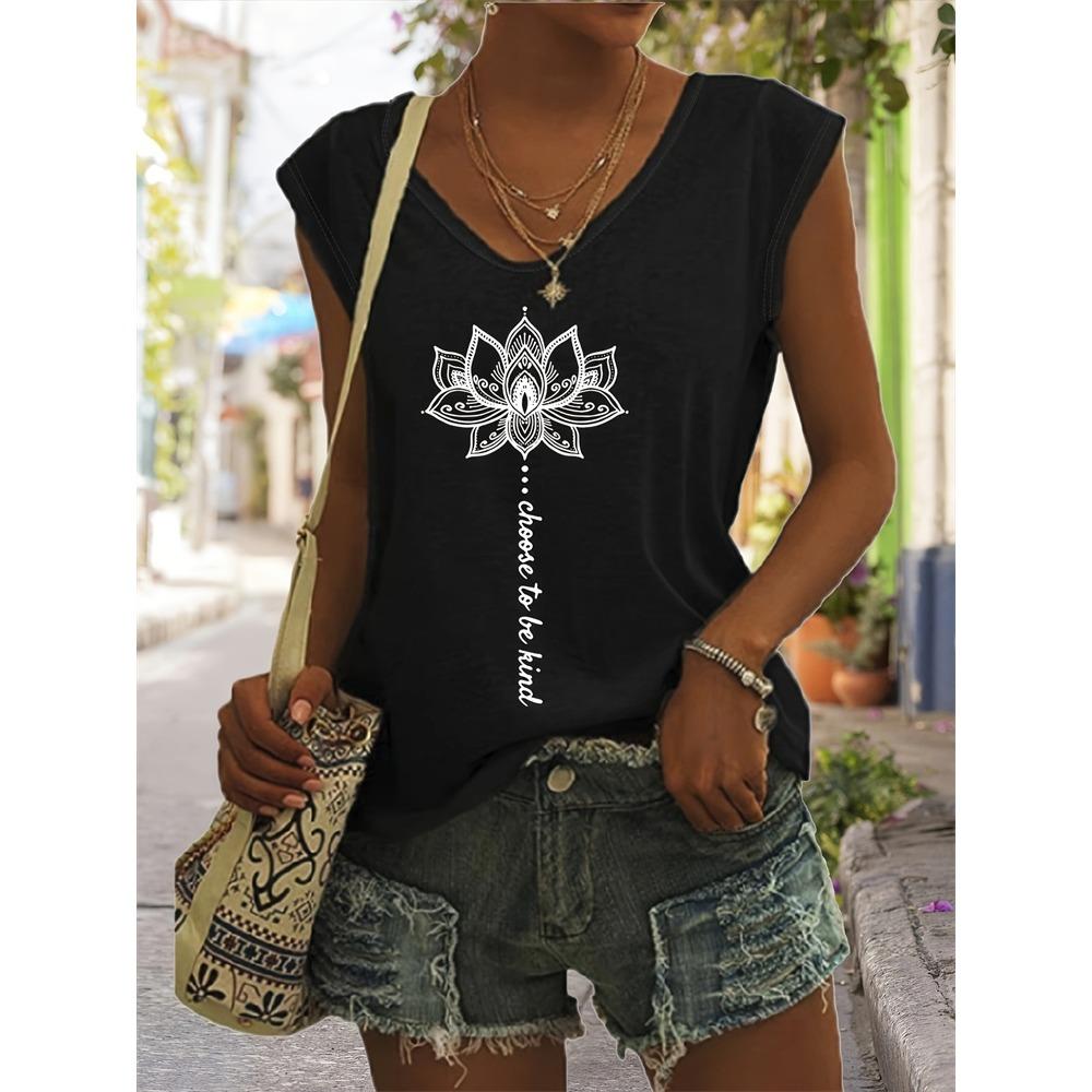Летняя мода Lotus 3D Print Tank Tops Women Streetwear Oversize Harajuku V-образный вырез жилет с открытыми плечами без рукавов Женская майка