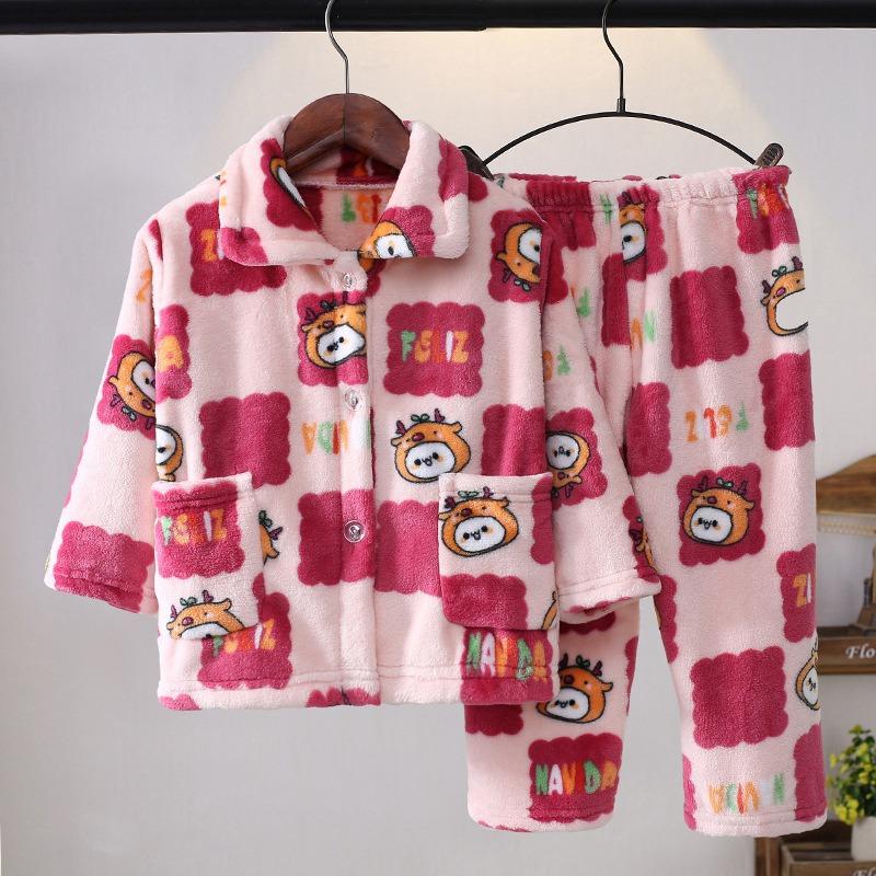 Детский фланелевой пижамный комплект, домашняя одежда, утепленный пижамный комплект