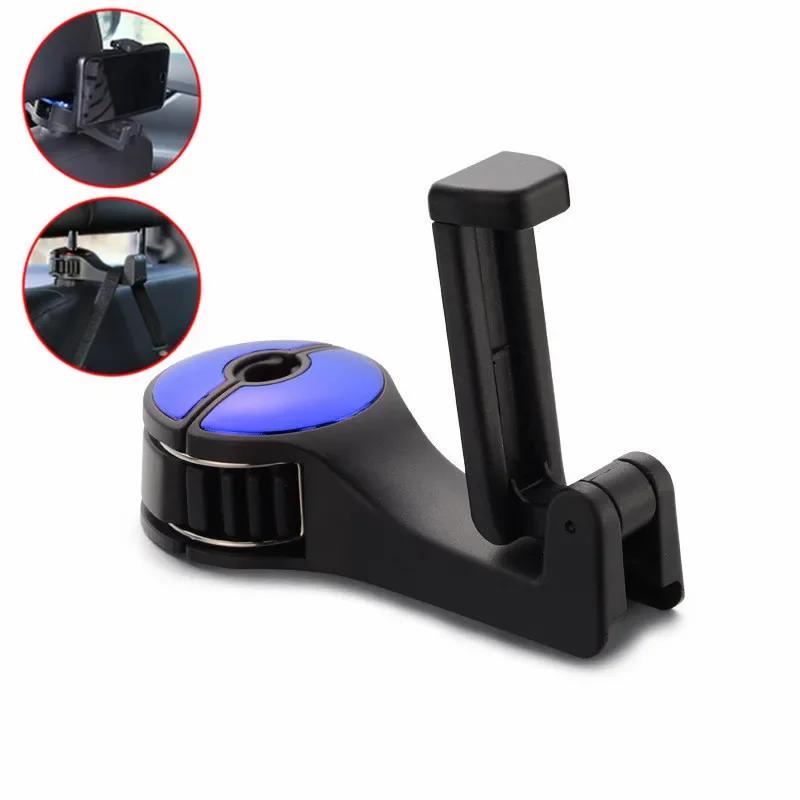 3 in 1 Car Back Seat Headrest Hook Mobile Phone Holder for Bag Purse Cloth Grocery Storage Hook Phone Holder Auto Fastener Clip