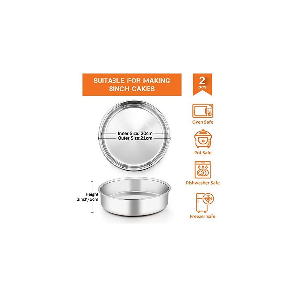 Cake Tin Set of 2, Homikit 8inch Round Cake Tins Stainless Steel for Baking Roasting, Christmas Birthday Layer Cake Mould Pan Bakeware, Heal