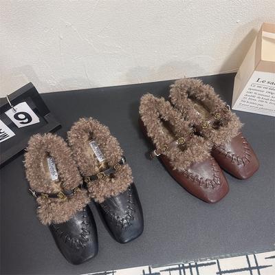 2025 осень и зима новая круглая голова с овечьей шерстью мягкая подошва универсальные для работы женские одинарные туфли