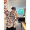2024 Plaid Long Sleeve Shirt Japanese Hong Kong Style Ins Loose Shirt Boys Summer Trendy Versatile Casual Coat