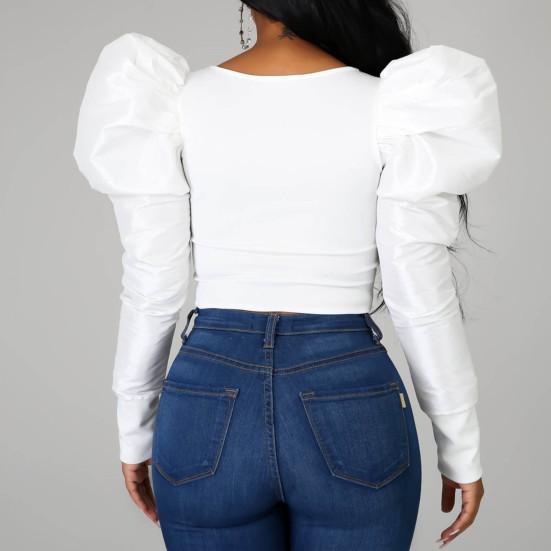 Женская блузка повседневная пэчворк рукав-буф, женская весенне-летняя облегающая блузка для вечеринки