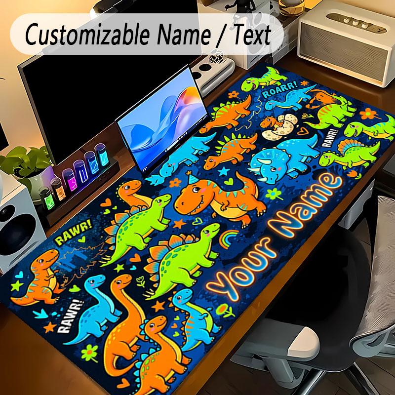 Dinosaur Theme Personalized Mouse Pad Custom Name Text Non Slip Desk Pad For Laptop Office Desktop