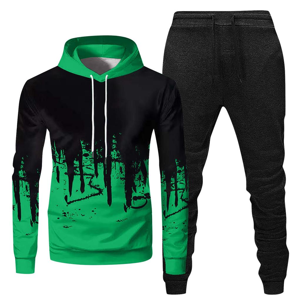 Mens Hooded Sports Tracksuit Unisex Two-Piece Running Outfits Long Sleeve Pullover Hoodies Sweatshirt+Sweatpants Set