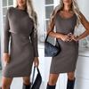 2 Pcs/Set Women Top Dress Suit Striped Knitted Solid Color Sleeveless V Neck Sheath Dress Long Sleeve Loose Top Elastic Soft Warm Loose Midi