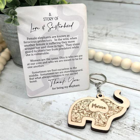 Деревянный брелок в виде слона для сестричества, женский брелок в виде слона для племени, рюкзак, сумочка, подвесное украшение, кулон, подарок на день дружбы