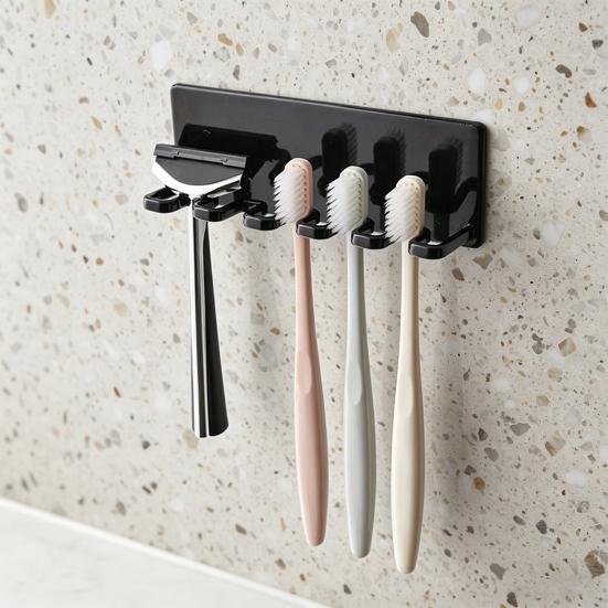 Toothbrush Holder Wall Mount 5 Slots Organizer Self Adhesive Rust-Resistant Bathroom