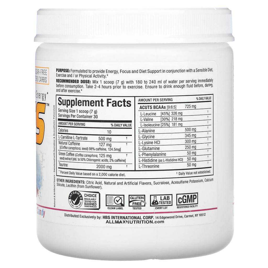 Acuts, Amino-Charge Energy, Cotton Candy, 210G(7.4Oz)