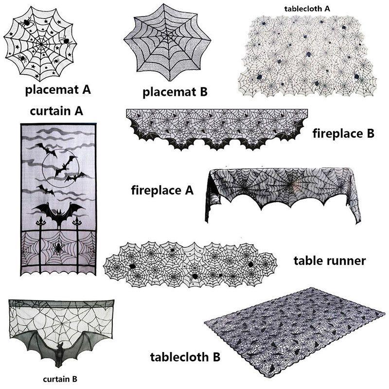 Жуткая черная кружевная дорожка на стол с замысловатым дизайном паутины для Хэллоуина