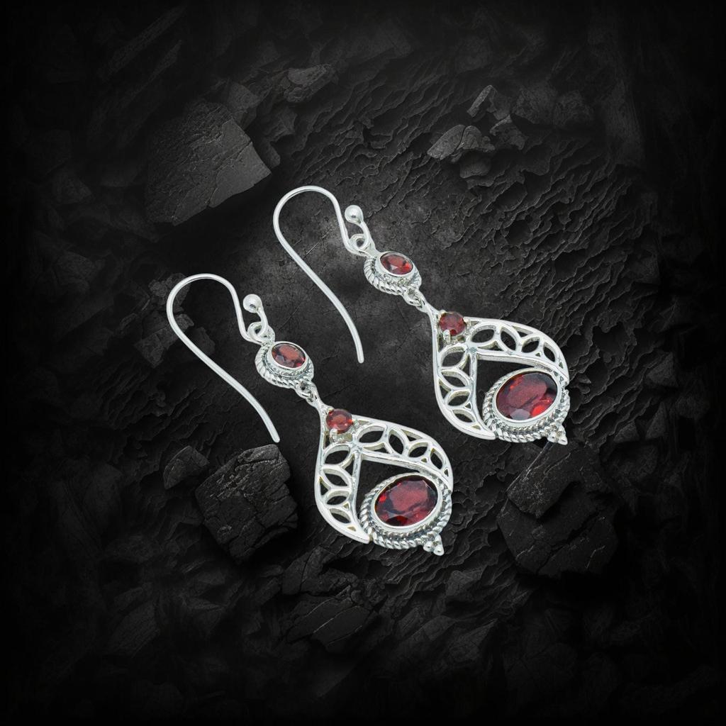 Natural garnet gemstone Dangle Earrings, 925 sterling silver jewelry, gift