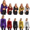 Womens Tuxedo Outerwear Circus Ringmaster Dress Up Halloween Costumes Tailcoat Jacket Sparkle Sequin One-Button Magician Dress