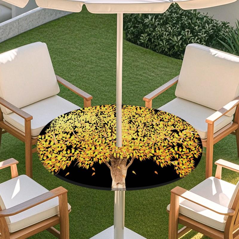 Outdoor Round Table Cover With Umbrella Hole Elastic Edge Waterproof Patio Dining Tablecloth Garden Terrace