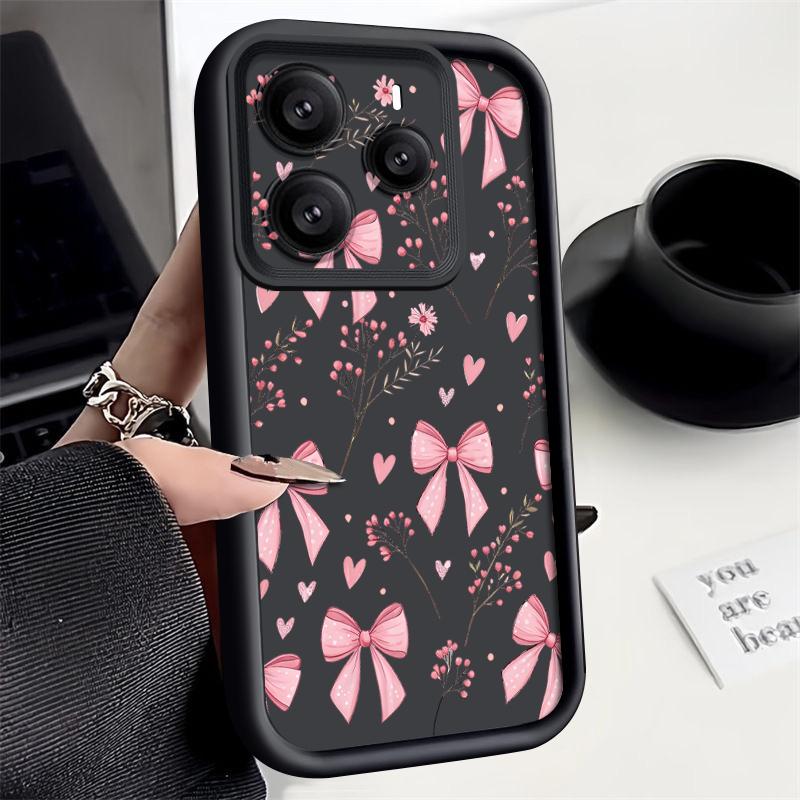 Pink Bowknots Floral Pattern Case For Xiaomi 14T 13T 11T Pro Funda Redmi Note 14 13 Pro 5G 4G 12 11 Shockproof Bumper Silicone Cover