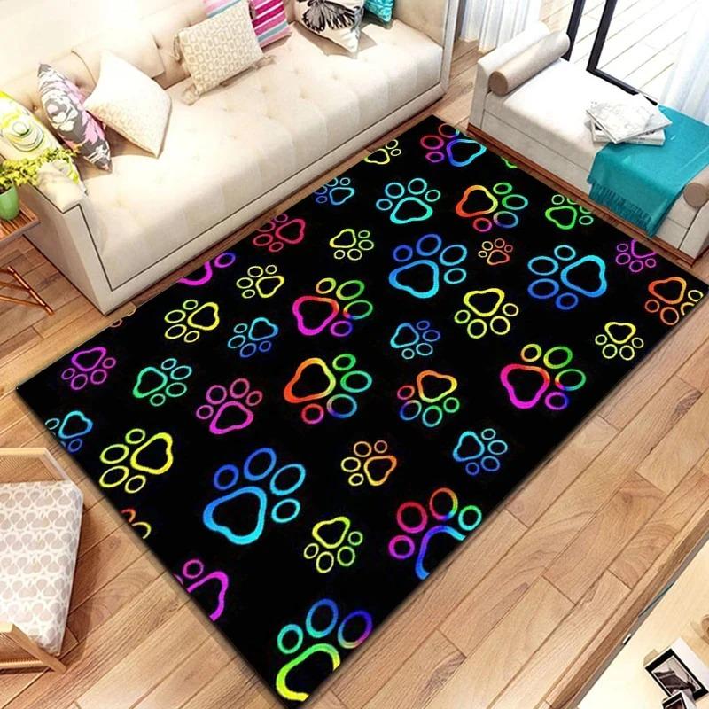 Colorful Pet Paw Print Pattern Rug Various Styles with Vibrant Multi Colored Paws Classic Black Pink Brown Designs Home Decor