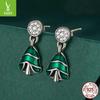 Yinziyun Christmas Tree Sterling Silver Stud Earrings for Women - Trendy Green Enamel Holiday Jewelry.
