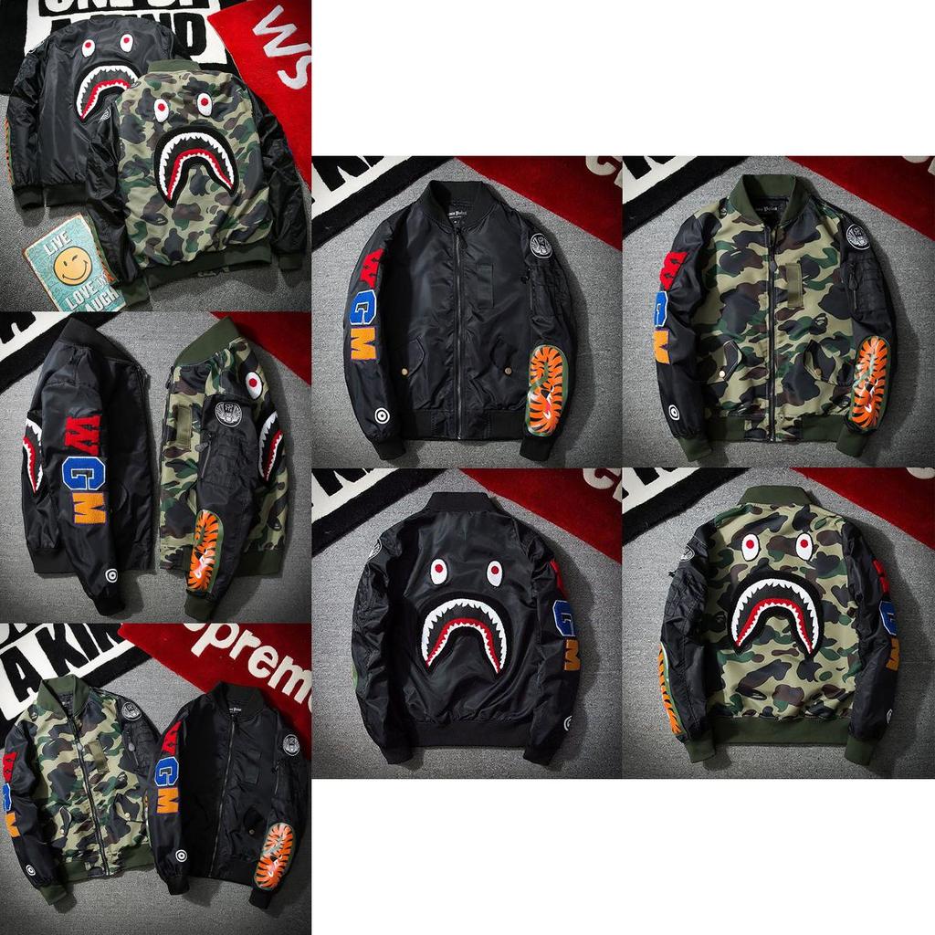 Мужская куртка-бомбер A Bathing Ape Space Shark Head Ma1 в армейском стиле, камуфляжная