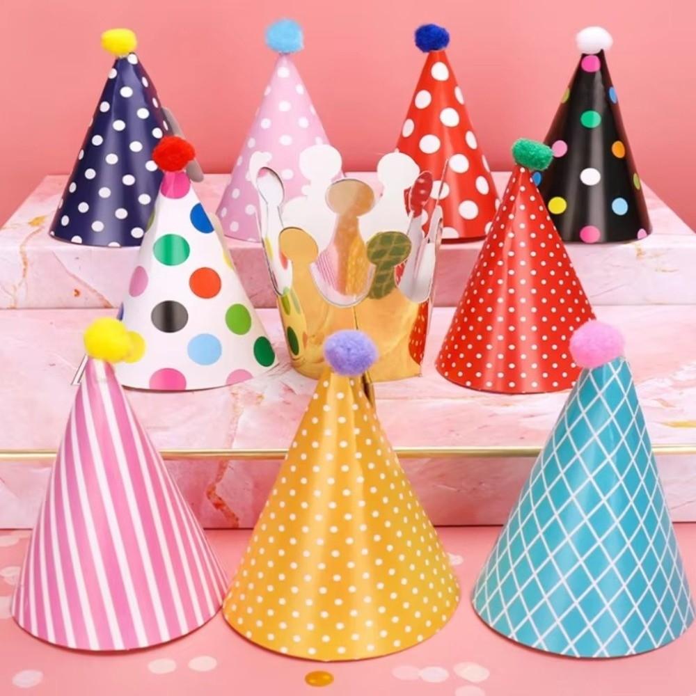 Colorful Party Cone Hats with Pom Poms Birthday Hat Set Birthday Photo Props