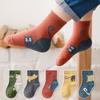 5Pairs Cute Cartoon Cat Socks For Kids Autumn Winter Warm Mid Tube Stockings 1-8Year Boy Girl Baby Footwear Children Cotton Sock