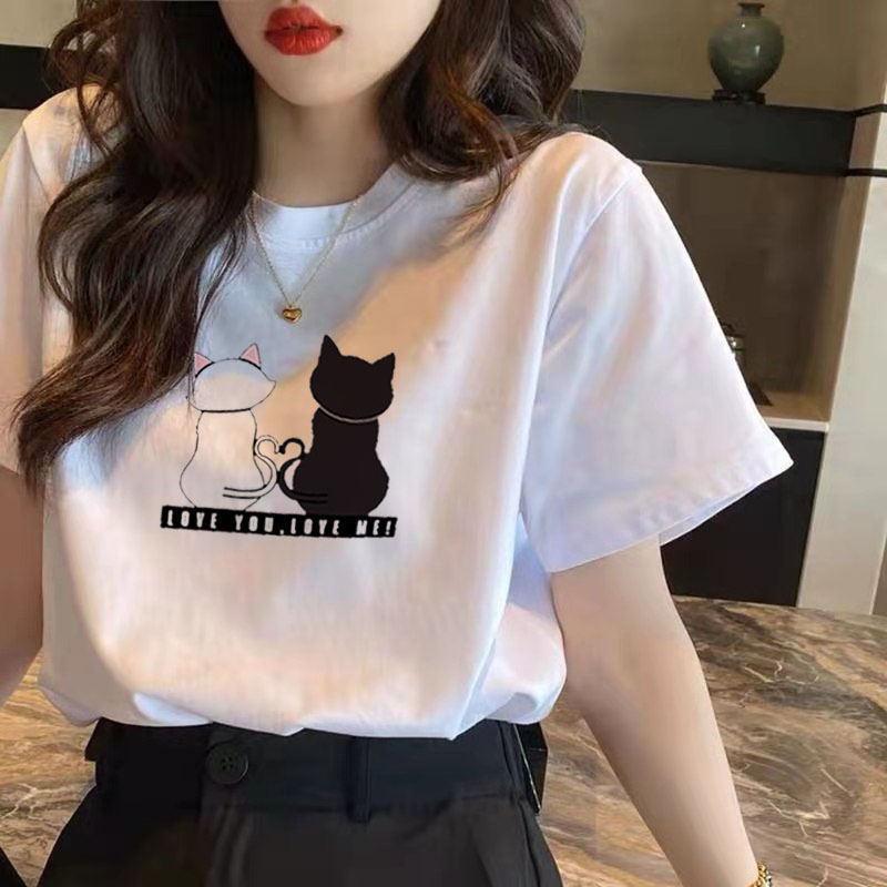 Summer Printed T-shirt Women's Short-Sleeved Round Neck Bottoming Shirt Loose Clothes Short-Sleeved Women's