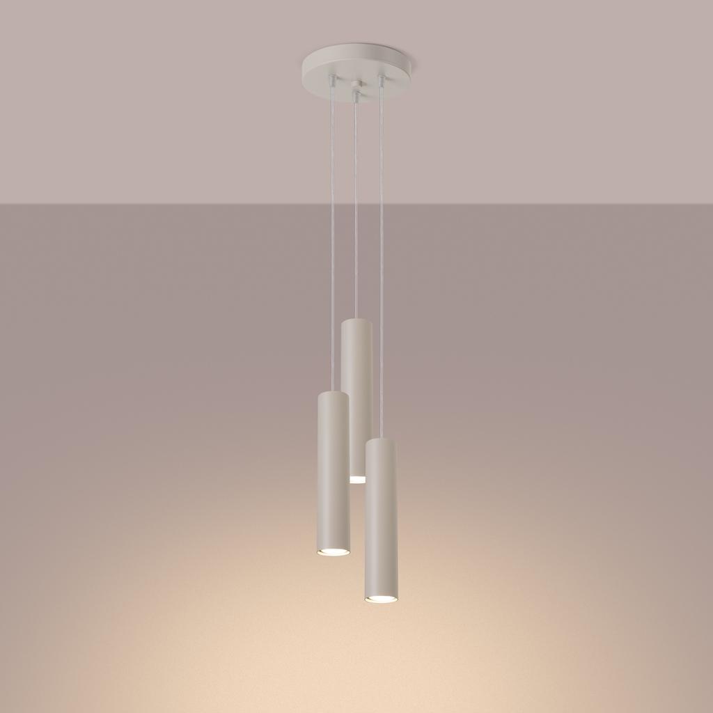Modern beige round pendant lamp Ø20cm three 30cm tubes for kitchen dining room above the island 3xGU10 10W LAGOS Sollux Lighting