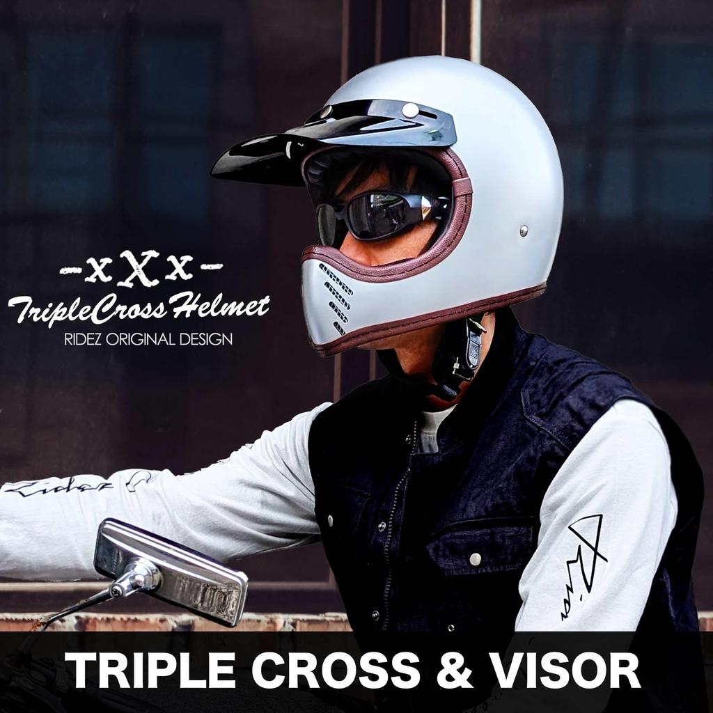 Полнолицевой шлем мотоциклетный винтажный мотокроссовый VMX PSC SG винтажный ретро черный TRIPLE CROSS [RIDEZ] внедорожный BK-L