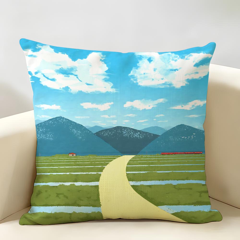 Japanese Minimalist Comic Style Cushion Cover Natural Linen Organic Fabric DoubleSided Printing Room Sofa Decor Pillow Case