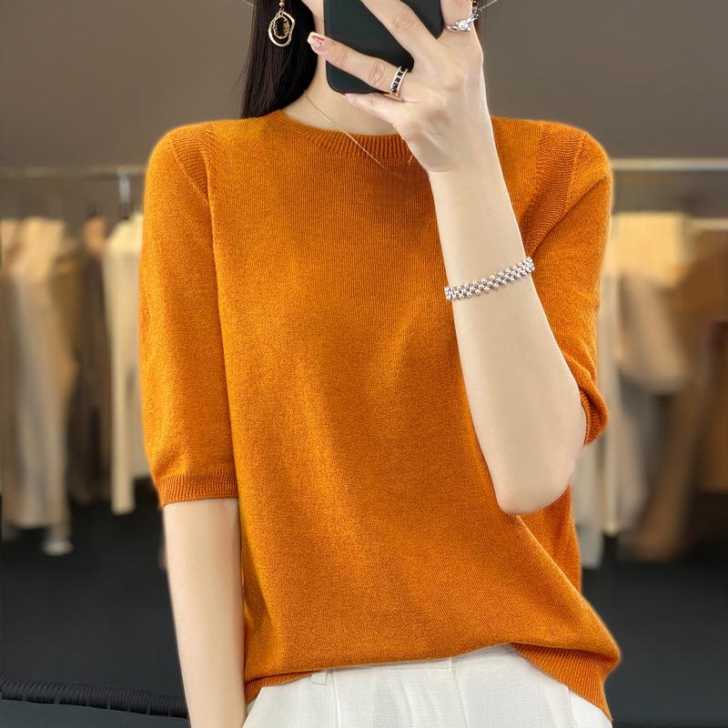 Женская летняя футболка с коротким рукавом, 50% шелка тутового дерева и полиэстера | Легкий дышащий облегающий повседневный топ