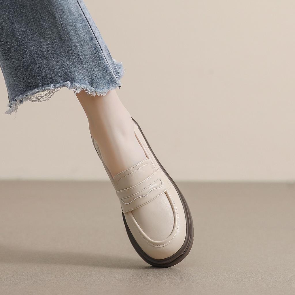 Weiwei Girl 8009-1 Platform Loafers Women's Retro Maillard Brown Small Leather Shoes Thick Heel Soft Sole Single Shoes