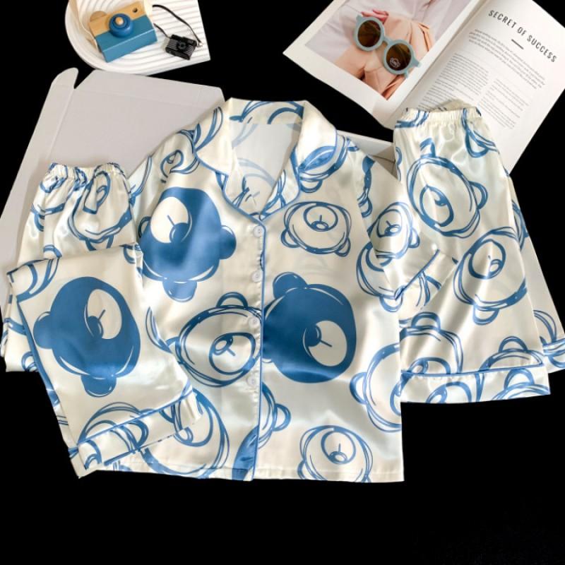 Girls Ice Silk Pajamas Set Thin Air Conditioner Clothes Kids Short Sleeve Homewear 2026