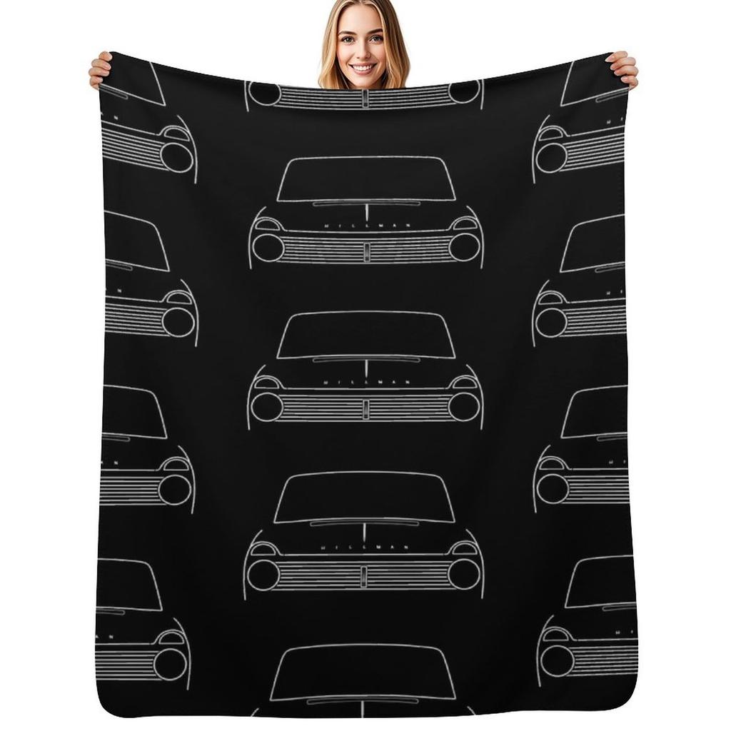 Hillman Super Minx classic 1960s British car white outline graphic Throw Blanket Cozy Throw Blanket Birthday Gift for Him Her