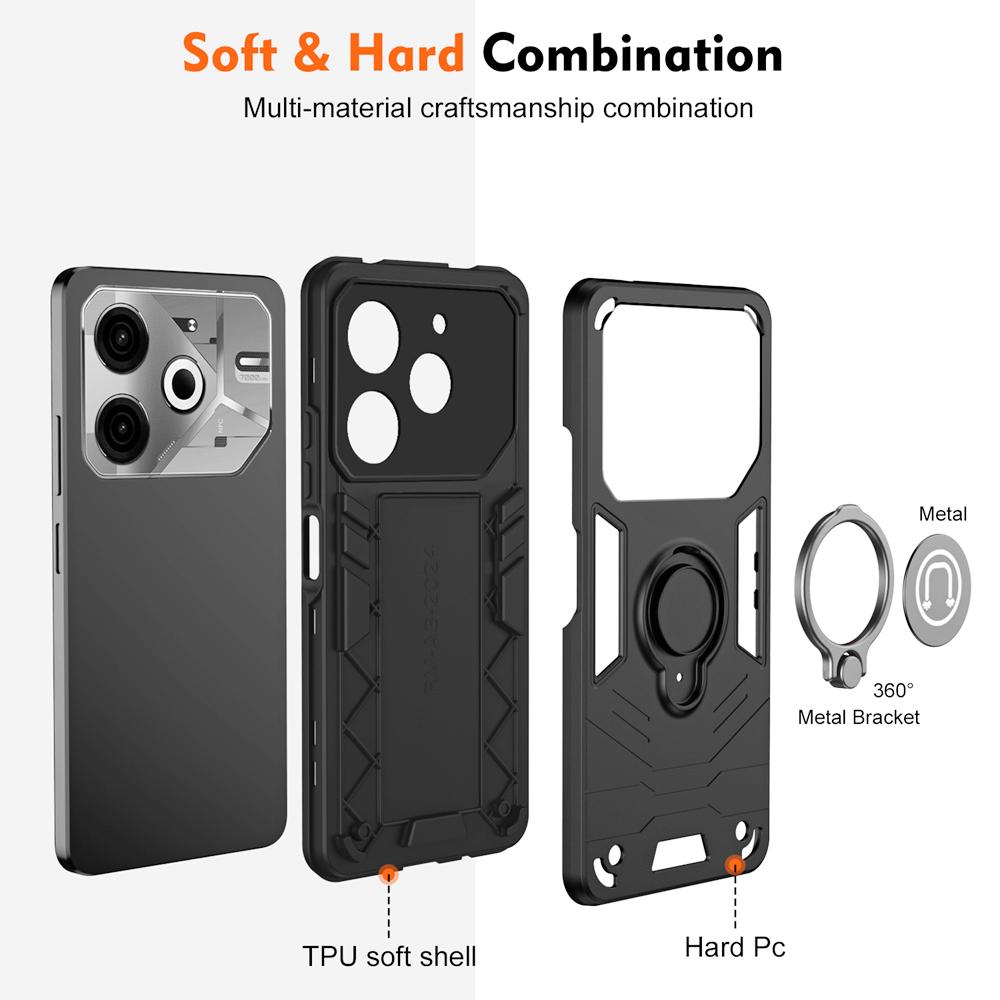 KEYSION Противоударный защитный чехол для Tecno Pova 6 Neo 4G, защитное кольцо для объектива камеры, подставка, задняя крышка для телефона для Tecno Pova 6 Neo 4G