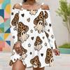 Women Plus Size Cold Shoulder Long Sleeve White Mushroom Ghost Printed Dress