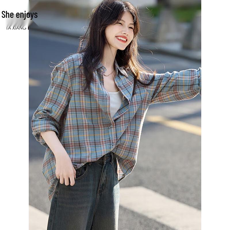 Women's Casual Plaid Long-Sleeve Shirt Jacket