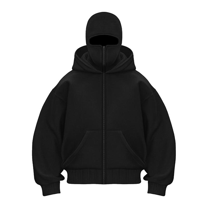 Y2K Gothic Harajuku Double Hat Design Sportswear Winter New Hoodie Ninja Mask Loose and Universal Winter Windproof Hoodie