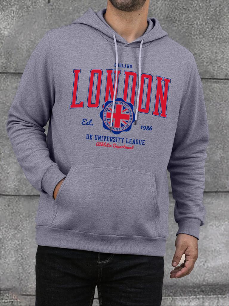 London England 1986 Art Letter Printing Men Sweatshirt Warm Fleece Hoodie Street Oversize Hoody Autumn Casual Soft Men's Tops