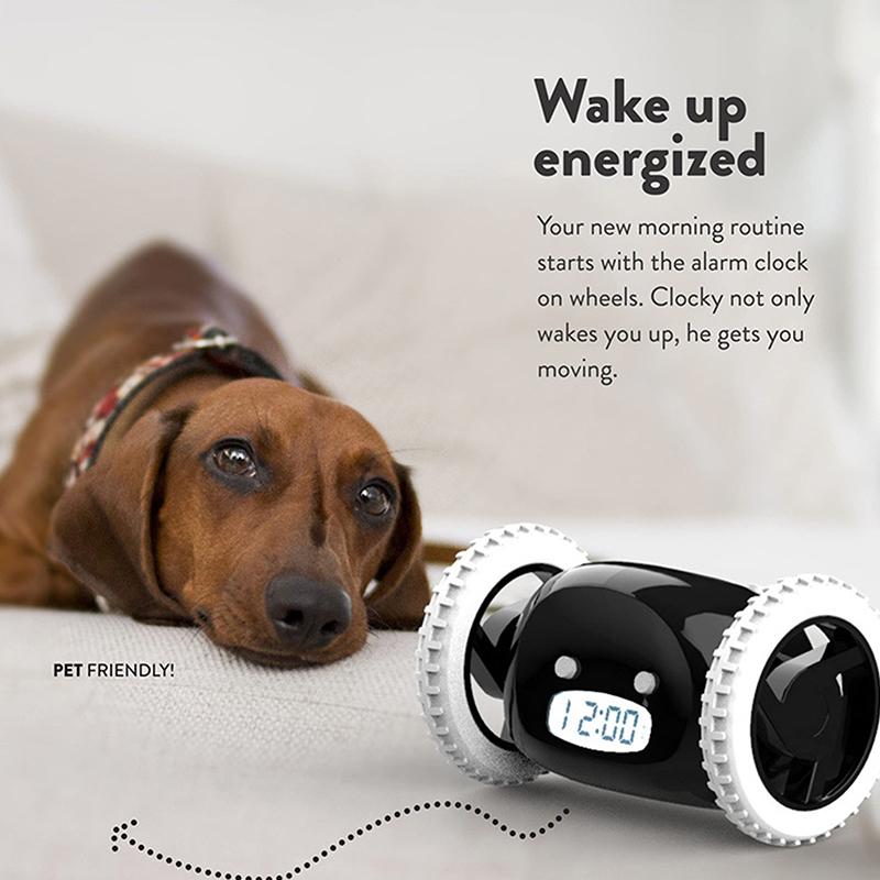 Будильник Бегущий Будильник Двигается Прыгает Катится Убегает Легко Настраивается Умный Цифровой Будильник на Колесиках, Для Крепко Спящих