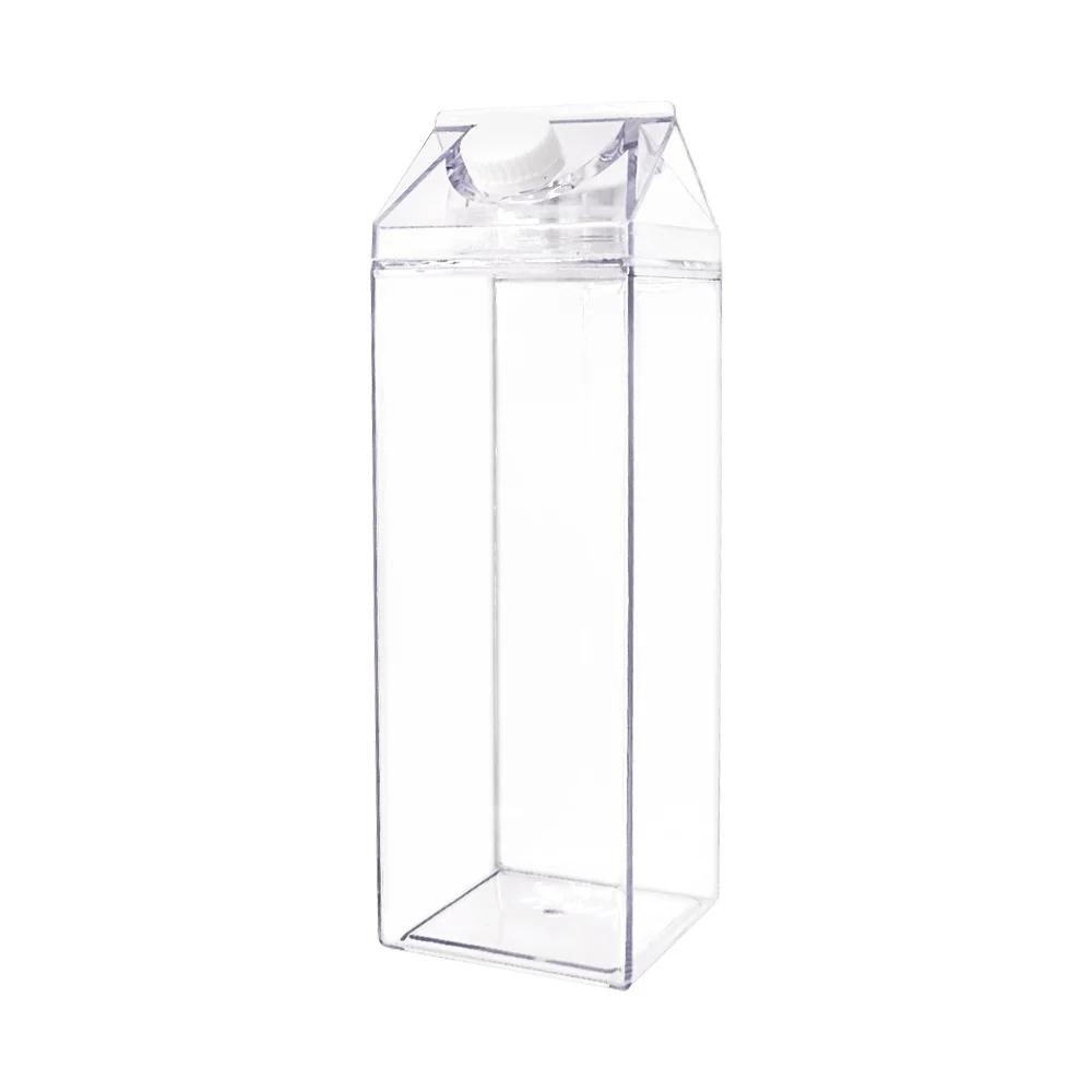 Plastic Clear Milk Carton Water Bottle New Reusable Juice Transparent Sport Leakproof Cup2023 Box Drinking