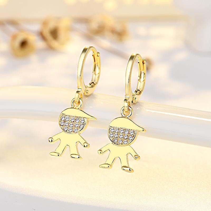 Модные, Простые и Универсальные Серьги для Мальчиков для Женщин Нишевый Дизайн Мультяшные Серьги Золотистые